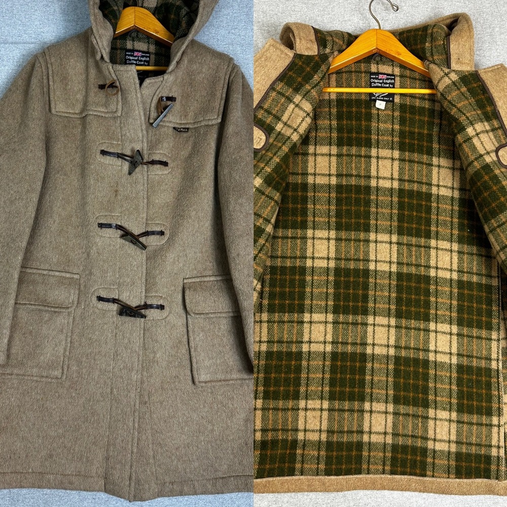 VIntage Gloverall Duffle Coat XL Made in Englad Wool Plaid Lined Hooded Toggle